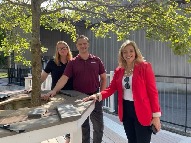 Rep Kavros DeGraw visiting Miner's Inc in Connecticut With her is Eric and Amelia Miner owners.
