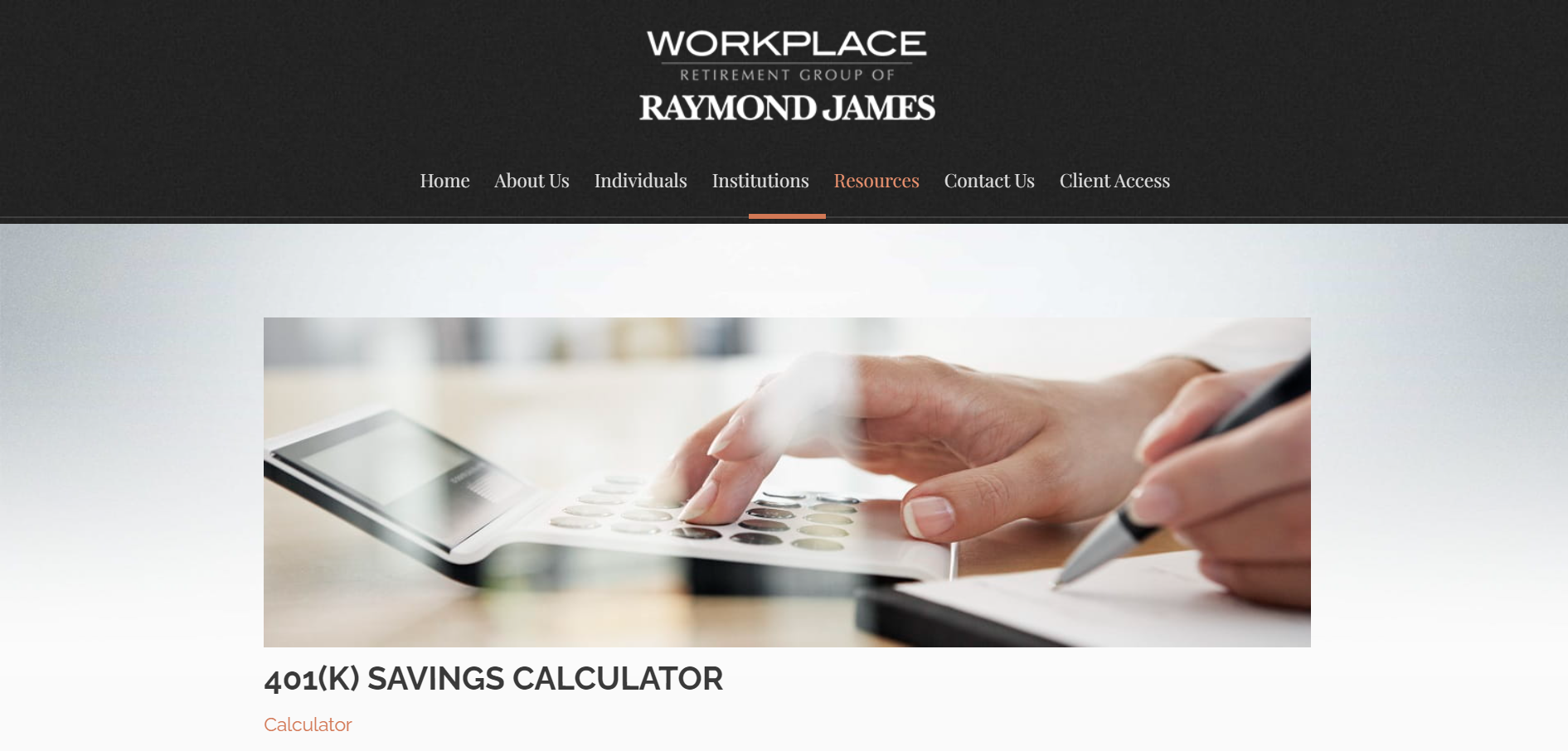 Image of Raymond James 401(K) savings calculator page