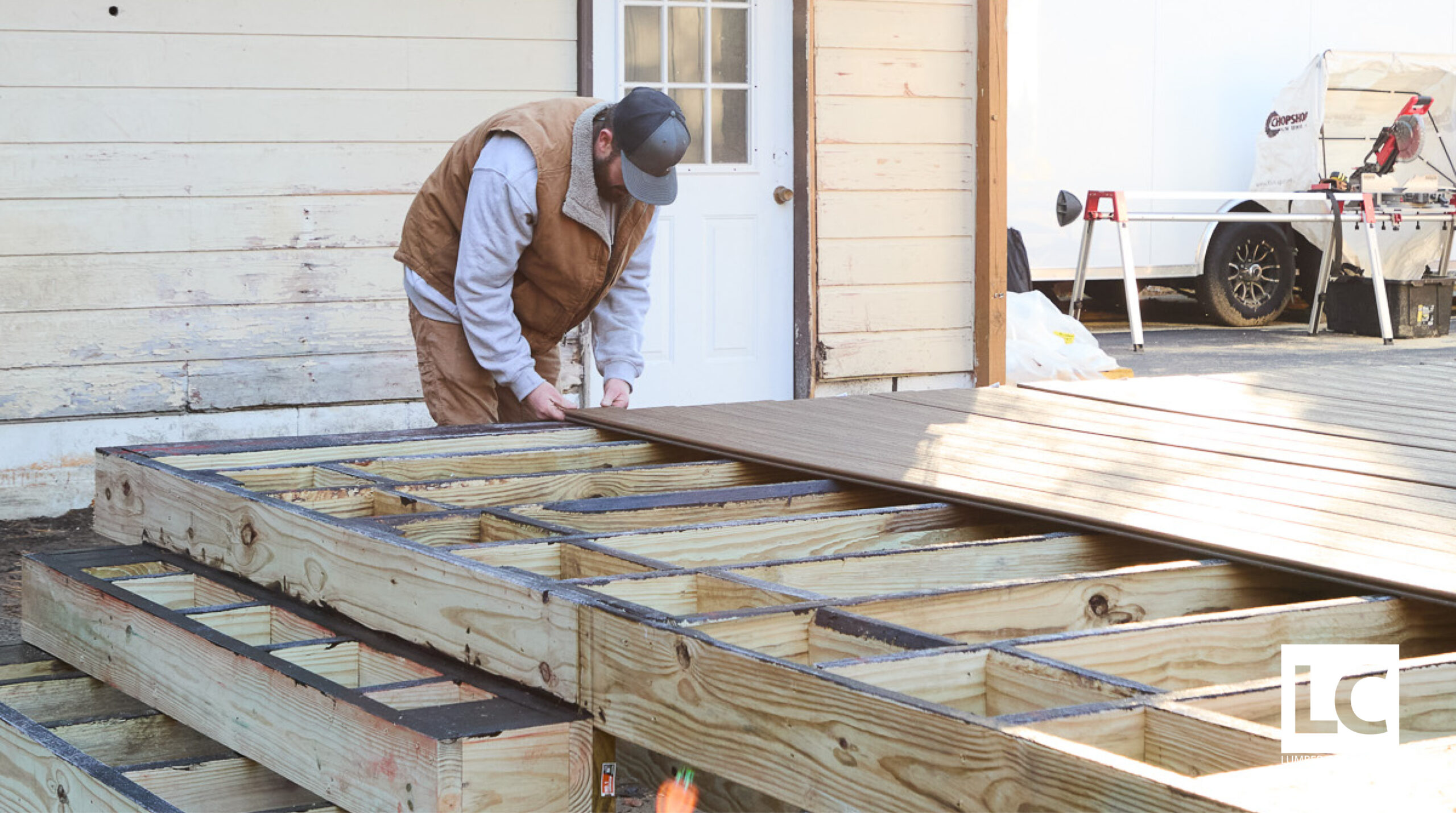 Builder putting together a residential deck